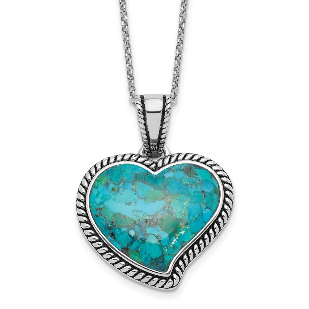 Sterling Silver RH-pl Oxidized Compressed Turquoise w/1.75in ext Necklace - 2