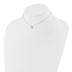 Sterling Silver Rhodium-plated Polished CZ Heart Children's 13in w/2in Ext. Necklace & Stud Earring Set