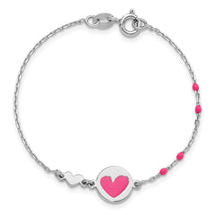 Sterling Silver Polished Pink Enamel Heart Children's 6in Bracelet