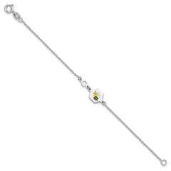 Sterling Silver Polished Enameled Bee 6in Children's Bracelet