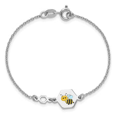 Sterling Silver Polished Enameled Bee 6in Children's Bracelet