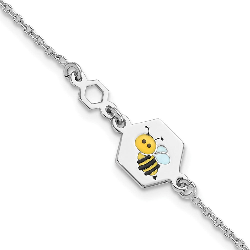 Sterling Silver Polished Enameled Bee 6in Children's Bracelet
