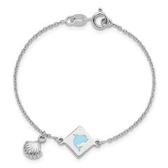 Sterling Silver Polished Enameled Dolphin Seashell Children's 6in Bracelet