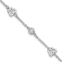 Sterling Silver Rhodium-plated CZ Butterfly w/1in Ext. Children's Bracelet