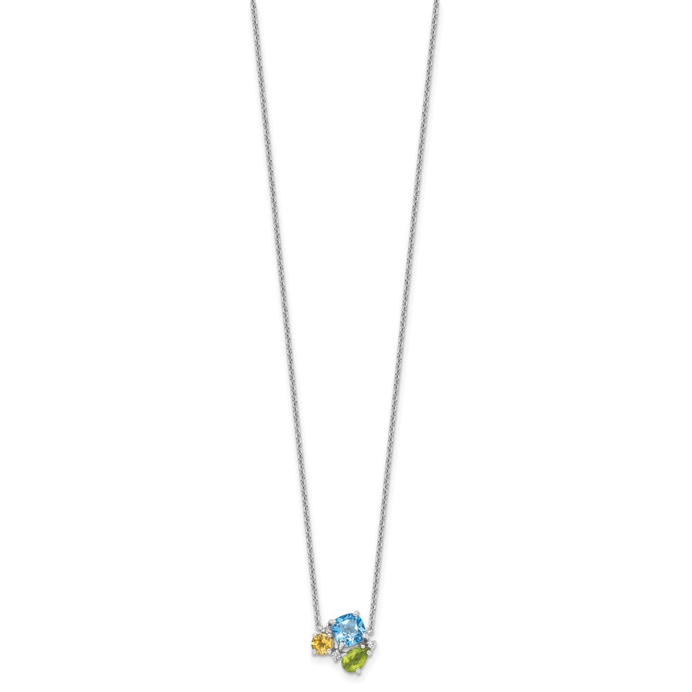 SS Rhodium Lt. Swiss BT/White Topaz/Peridot/Citrine 18in Necklace
