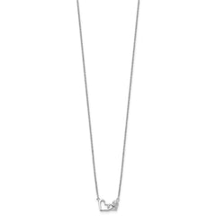 Sterling Silver Rhodium-plated CZ Double Heart 16IN Plus 2IN Ext Necklace