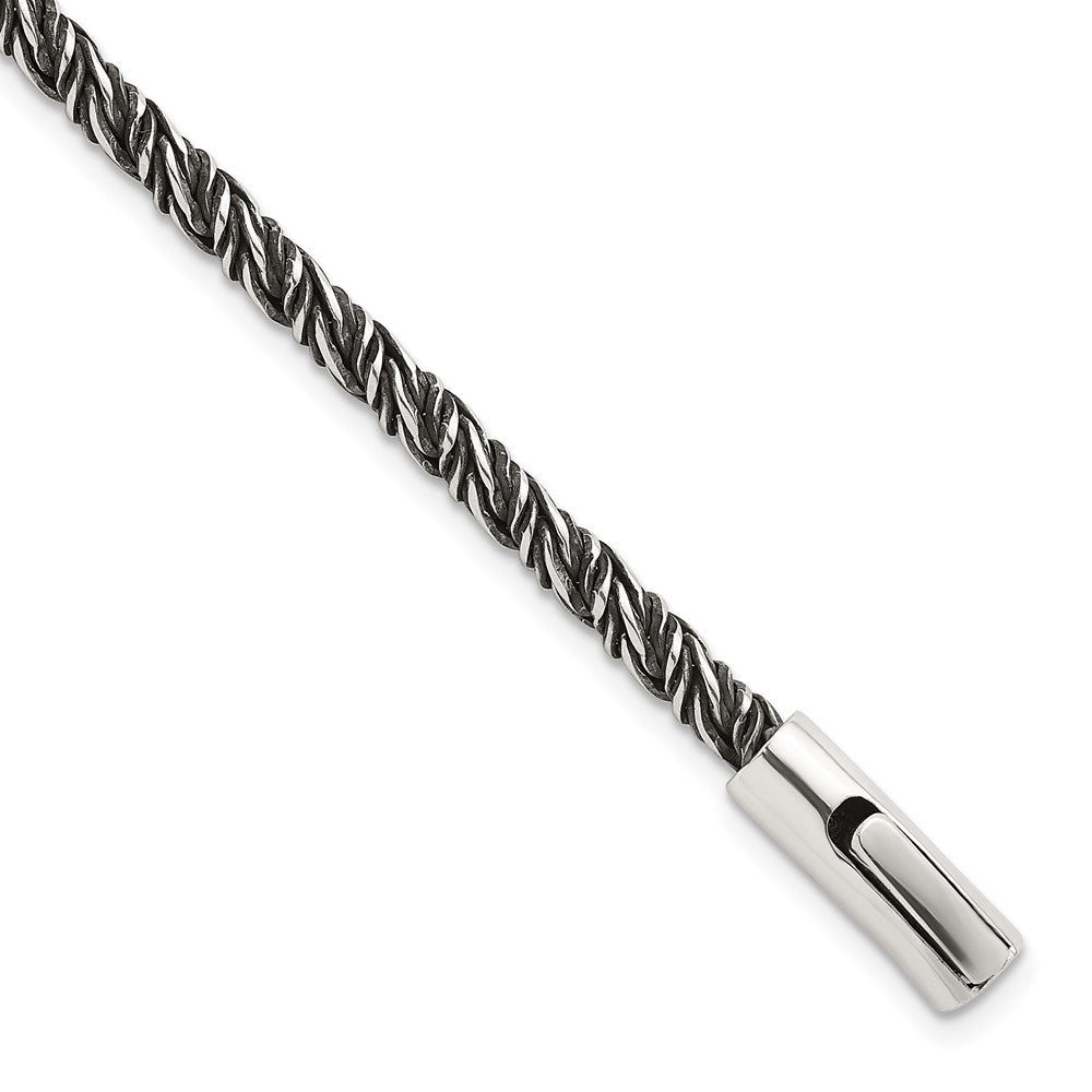Sterling Silver Antiqued Polished 3.75mm Twisted Franco Chain 8 inch Bracelet