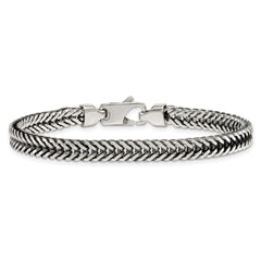 Sterling Silver Antiqued Polished 6mm Wheat Chain 8 inch Bracelet