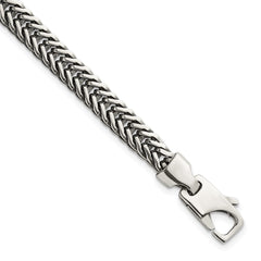 Sterling Silver Antiqued Polished 6mm Wheat Chain 8 inch Bracelet
