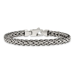 Sterling Silver Antiqued Polished 6mm Fancy Flat Chain 7.75 inch Bracelet