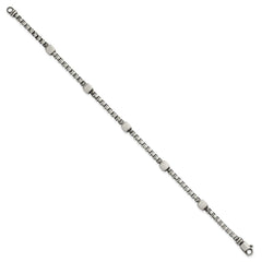 Sterling Silver Black Ruthenium-plated Brushed Box Chain and Beads Mens 8.5 inch Bracelet