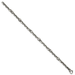 Sterling Silver Black Ruthenium-plated Brushed and Textured Fancy Cable Link Mens 8.5 inch Bracelet