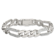 Sterling Silver Polished Fancy CZ Link 9.5 Inch Men's Bracelet