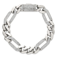 Sterling Silver Polished Fancy CZ Link 9.5 Inch Men's Bracelet