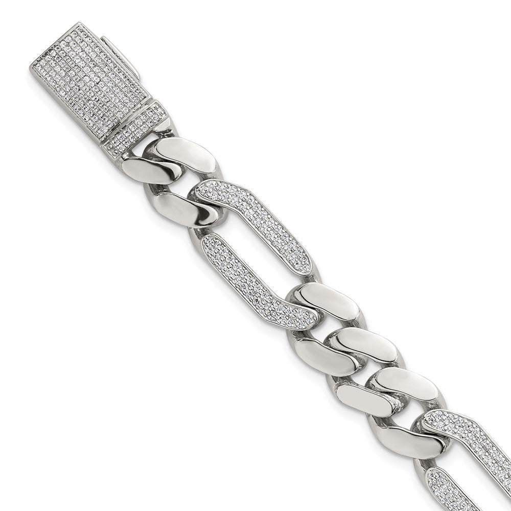 Sterling Silver Polished Fancy CZ Link 9.5 Inch Men's Bracelet
