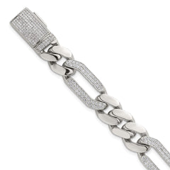Sterling Silver Polished Fancy CZ Link 9.5 Inch Men's Bracelet
