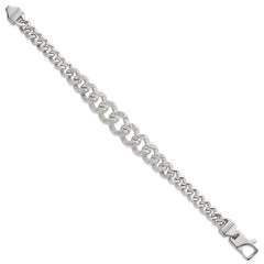 Sterling Silver Polished Graduated CZ Curb Link 9 Inch Men's Bracelet