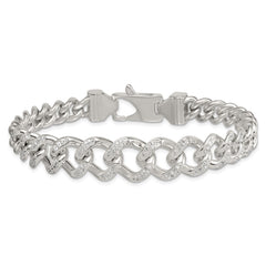 Sterling Silver Polished Graduated CZ Curb Link 9 Inch Men's Bracelet