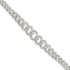 Sterling Silver Polished Graduated CZ Curb Link 9 Inch Men's Bracelet