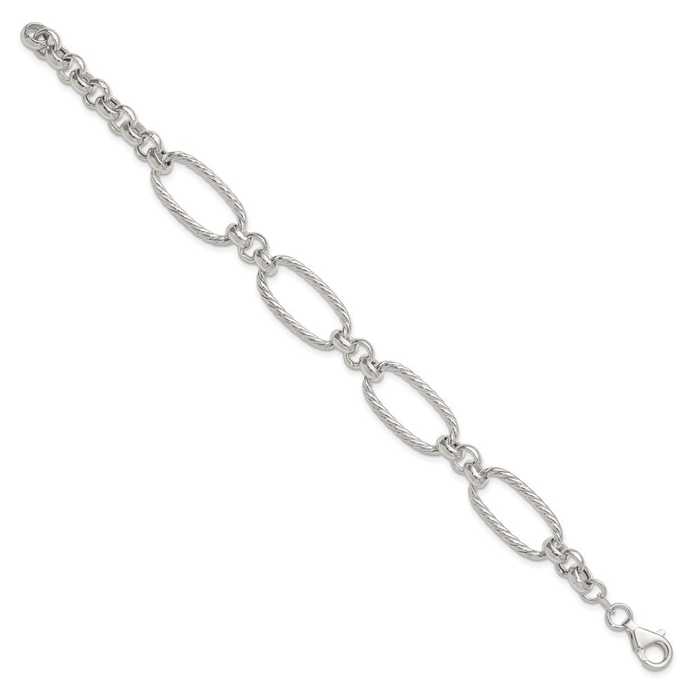 Sterling Silver Polished and Twisted 7.5in Fancy Link Bracelet