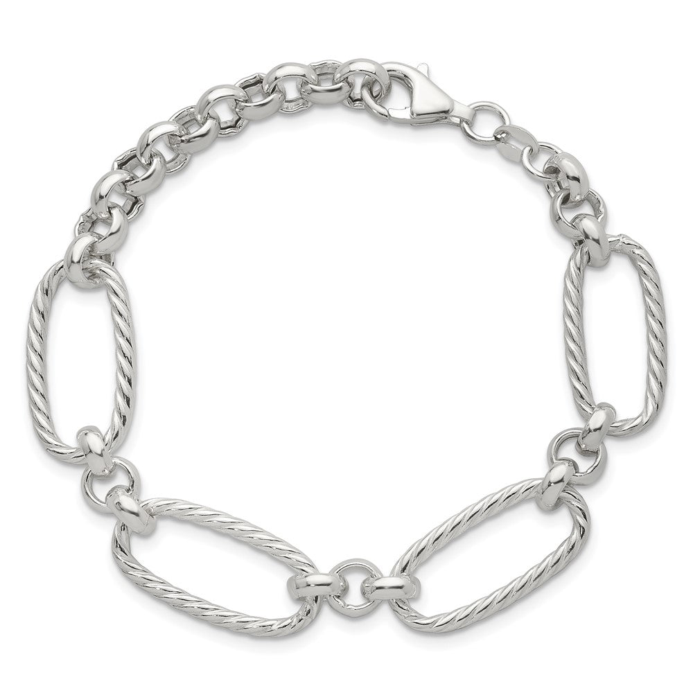Sterling Silver Polished and Twisted 7.5in Fancy Link Bracelet