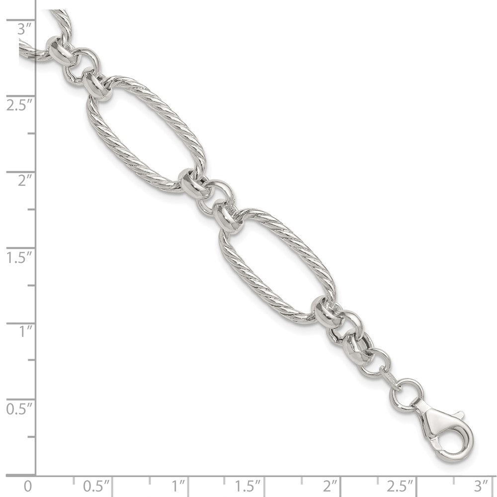 Sterling Silver Polished and Twisted 7.5in Fancy Link Bracelet