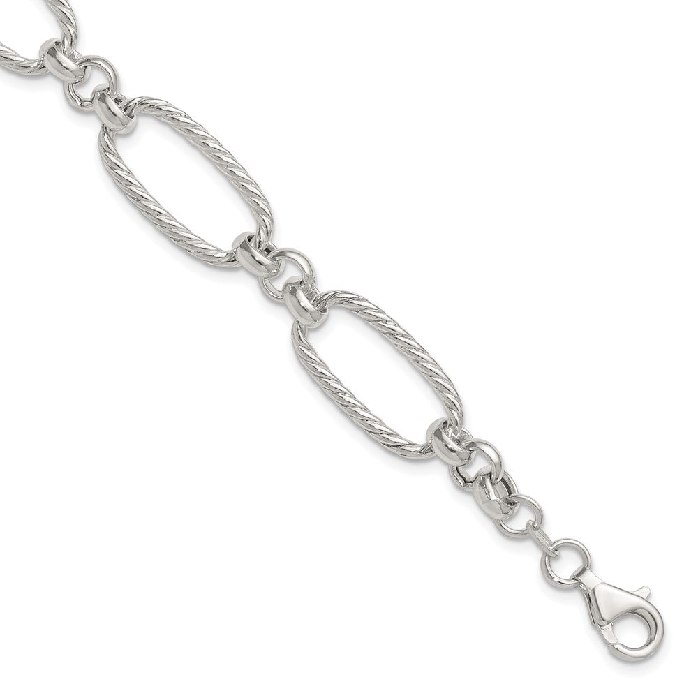 Sterling Silver Polished and Twisted 7.5in Fancy Link Bracelet