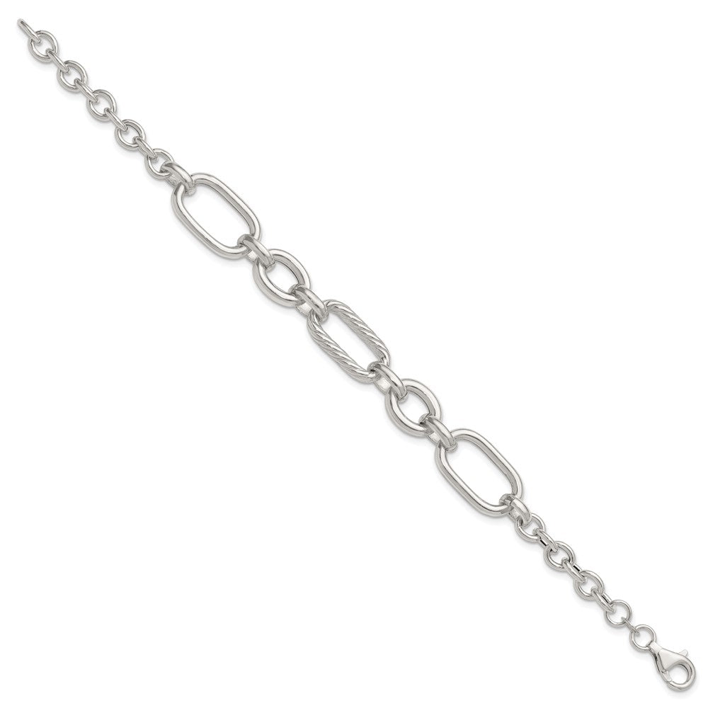 Sterling Silver Polished and Twisted Fancy Link Bracelet