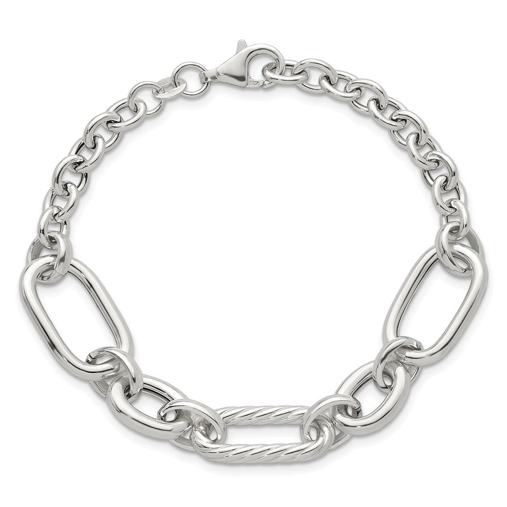 Sterling Silver Polished and Twisted Fancy Link Bracelet