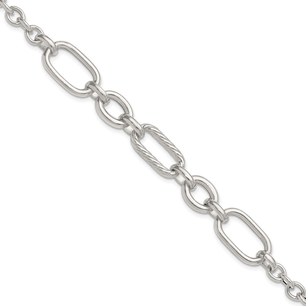 Sterling Silver Polished and Twisted Fancy Link Bracelet