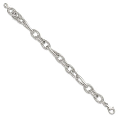 Sterling Silver Polished and Textured 8in Twisted Fancy Link Bracelet