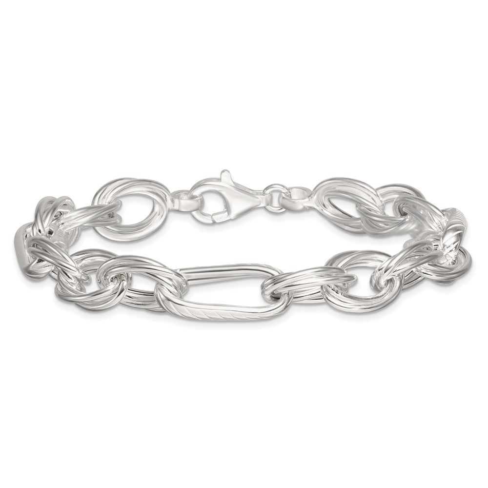 Sterling Silver Polished and Textured 8in Twisted Fancy Link Bracelet