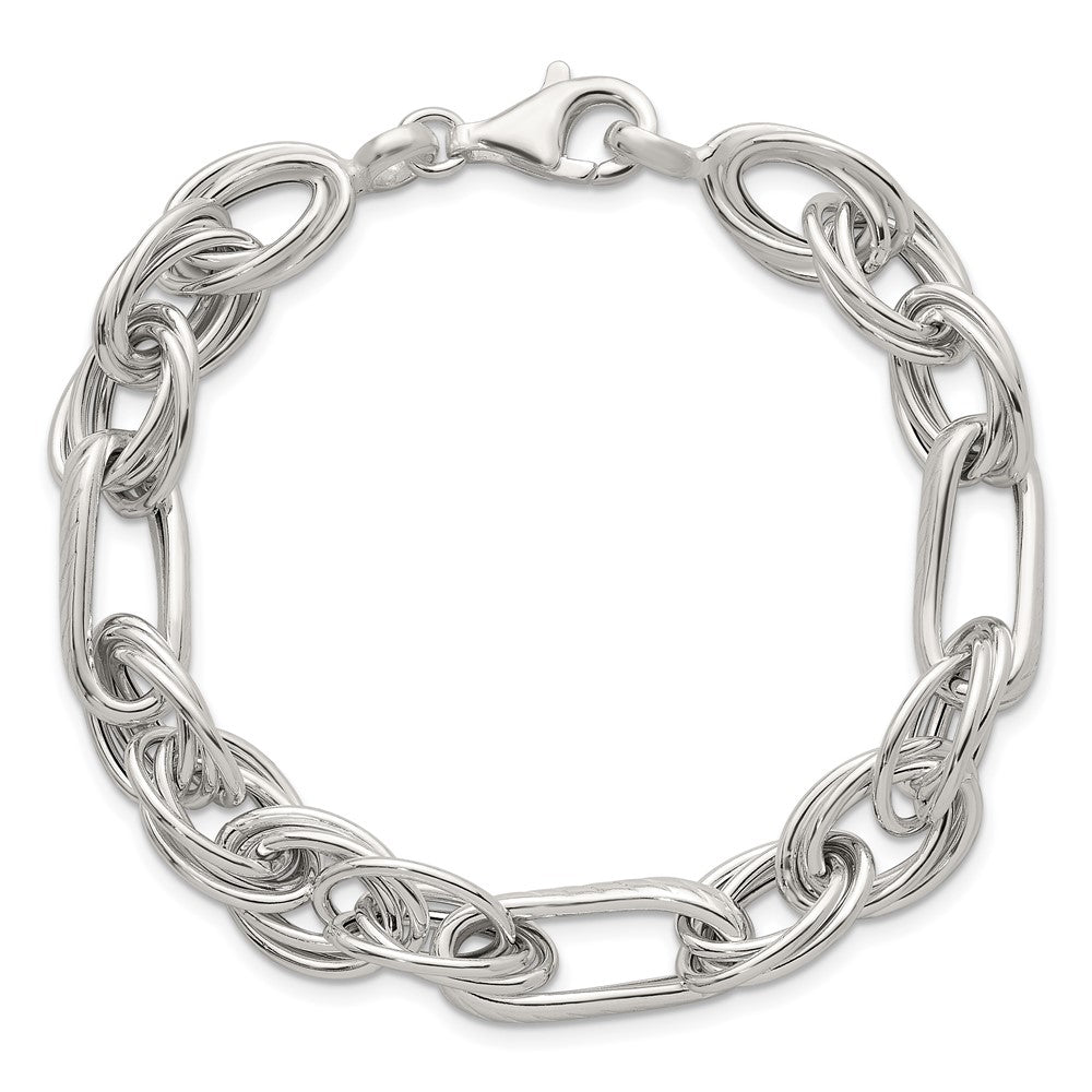 Sterling Silver Polished and Textured 8in Twisted Fancy Link Bracelet