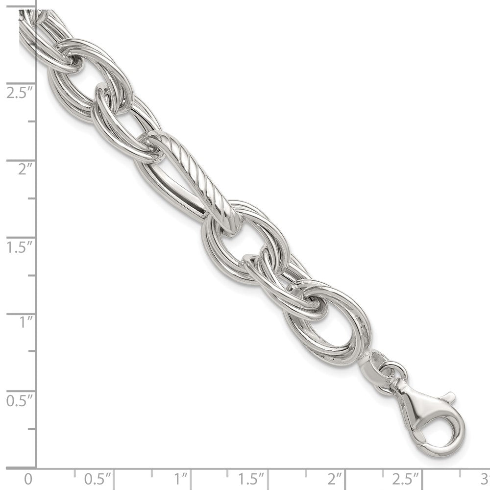 Sterling Silver Polished and Textured 8in Twisted Fancy Link Bracelet