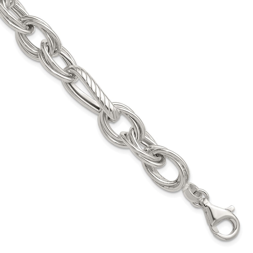 Sterling Silver Polished and Textured 8in Twisted Fancy Link Bracelet