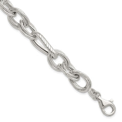 Sterling Silver Polished and Textured 8in Twisted Fancy Link Bracelet