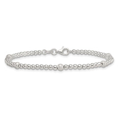 Sterling Silver Polished and Textured Beaded 7.5 inch 5-Station Bracelet