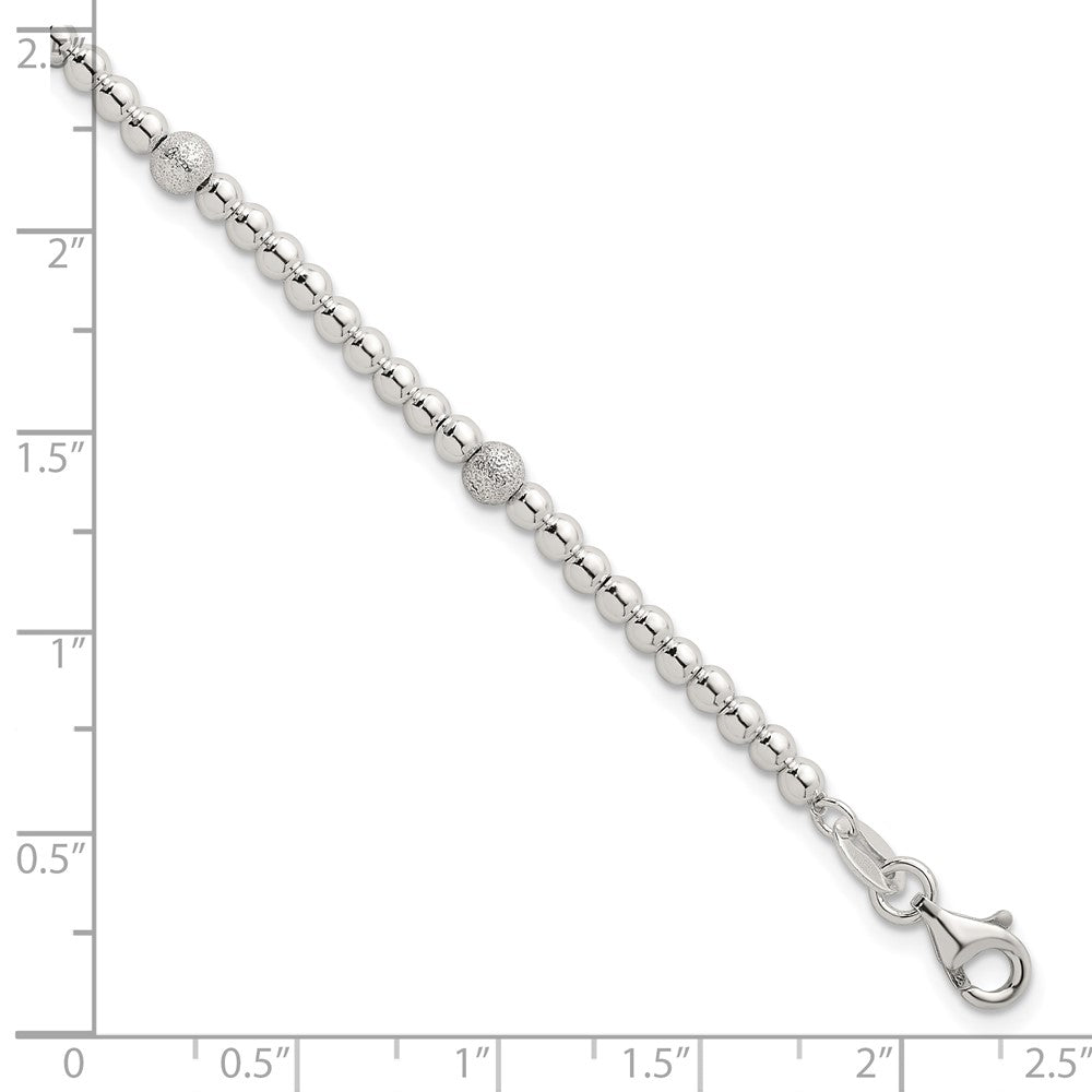 Sterling Silver Polished and Textured Beaded 7.5 inch 5-Station Bracelet