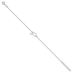 Sterling Silver Polished Double Heart 7 inch with 1 inch Extension Bracelet
