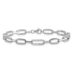 Sterling Silver Rhodium-plated Polished CZ 4.7mm Paperclip Link 7 Inch Bracelet