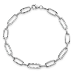 Sterling Silver Rhodium-plated Polished CZ 4.7mm Paperclip Link 7 Inch Bracelet