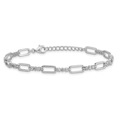 Sterling Silver Rhodium-plated Polished CZ and Paperclip Link 7 Inch with 1 Inch Extension Bracelet
