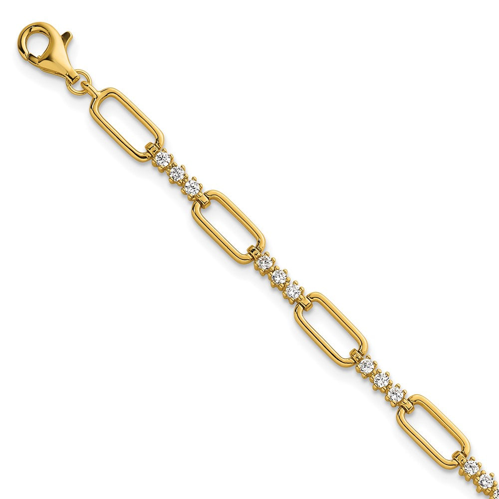 Sterling Silver Gold-tone Polished CZ and Paperclip Link 7 Inch with 1 Inch Extension Bracelet