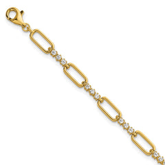 Sterling Silver Gold-tone Polished CZ and Paperclip Link 7 Inch with 1 Inch Extension Bracelet
