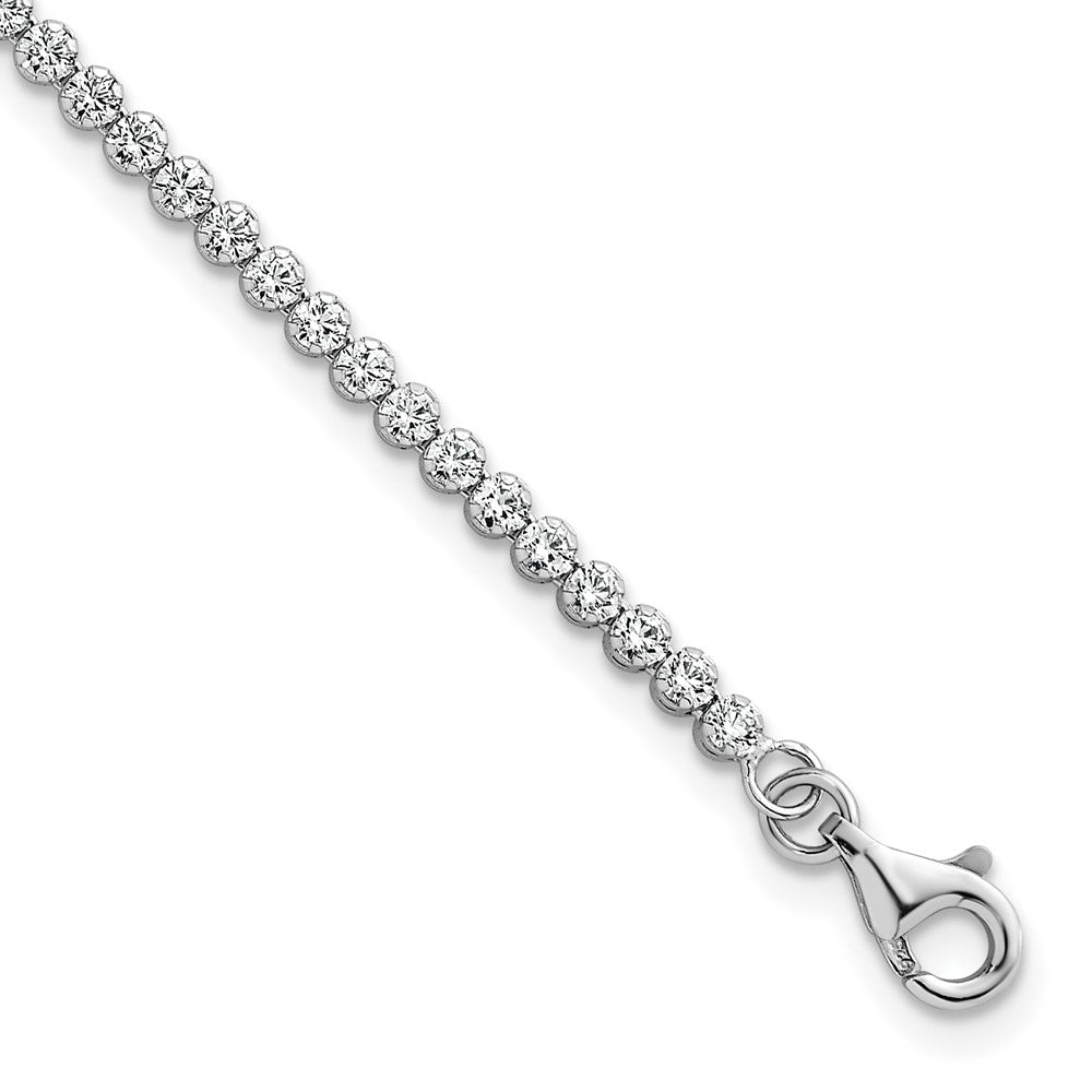 Sterling Silver Rhodium-plated Polished 2.5mm CZ 6.25 inch with 1.25 inch Extender Tennis Bracelet