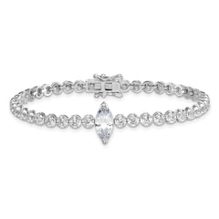 Sterling Silver Rhodium-plated Polished Fancy Round and Marquise-cut CZ 7.25 Inch Bracelet