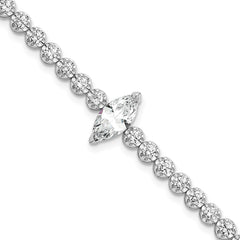 Sterling Silver Rhodium-plated Polished Fancy Round and Marquise-cut CZ 7.25 Inch Bracelet