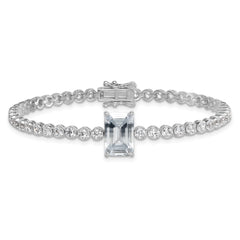 Sterling Silver Rhodium-plated Polished Round and Emerald-cut CZ 7.25 Inch Bracelet