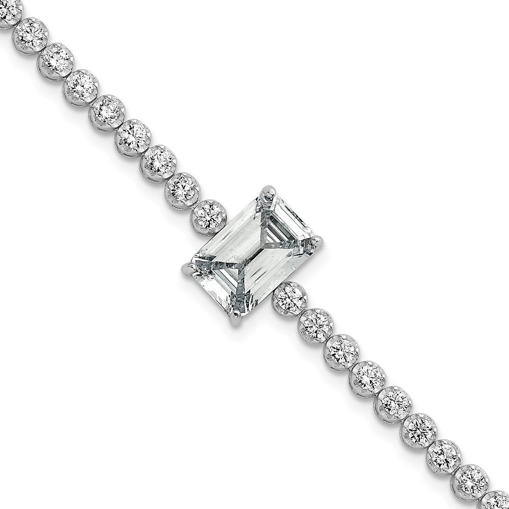 Sterling Silver Rhodium-plated Polished Round and Emerald-cut CZ 7.25 Inch Bracelet