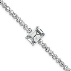 Sterling Silver Rhodium-plated Polished Round and Emerald-cut CZ 7.25 Inch Bracelet